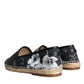 Black Floral Cotton Leather Espadrilles Shoes