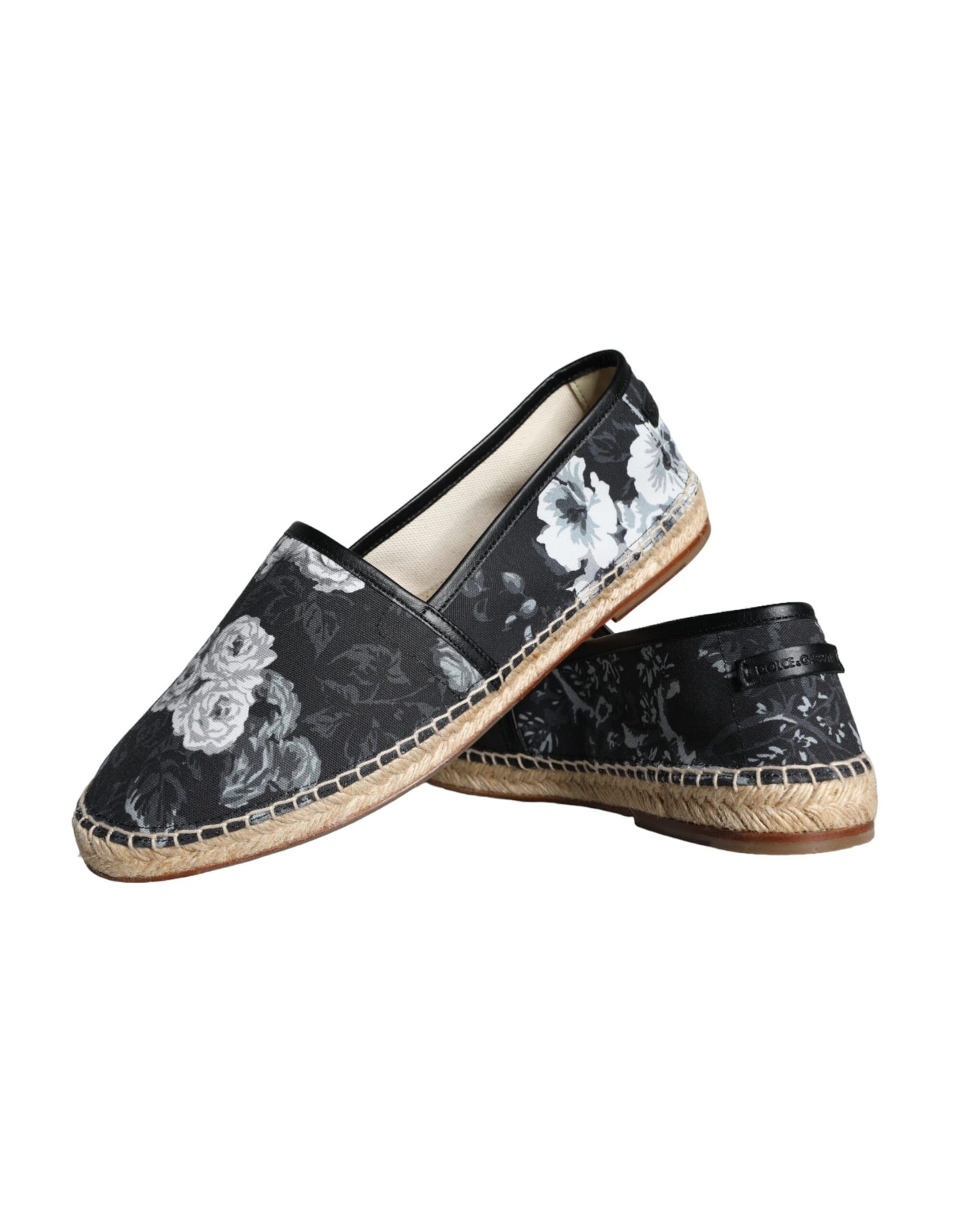 Schwarze Espadrilles aus Baumwollleder mit Blumenmuster