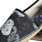 Schwarze Espadrilles aus Baumwollleder mit Blumenmuster