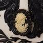 White Black Wool Embroidered Cameo Brooch Hat