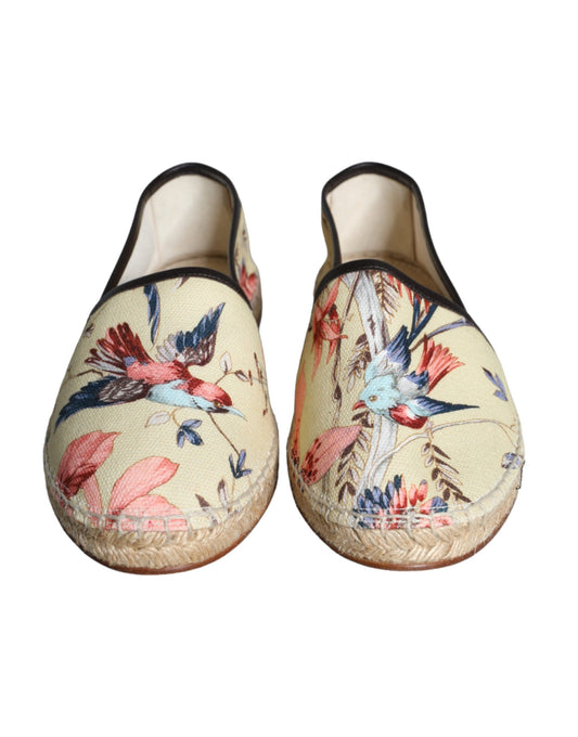 Beigefarbene Espadrilles aus Canvas mit Blumenmuster