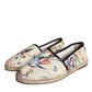 Beige Floral Canvas Espadrilles Slip On Shoes