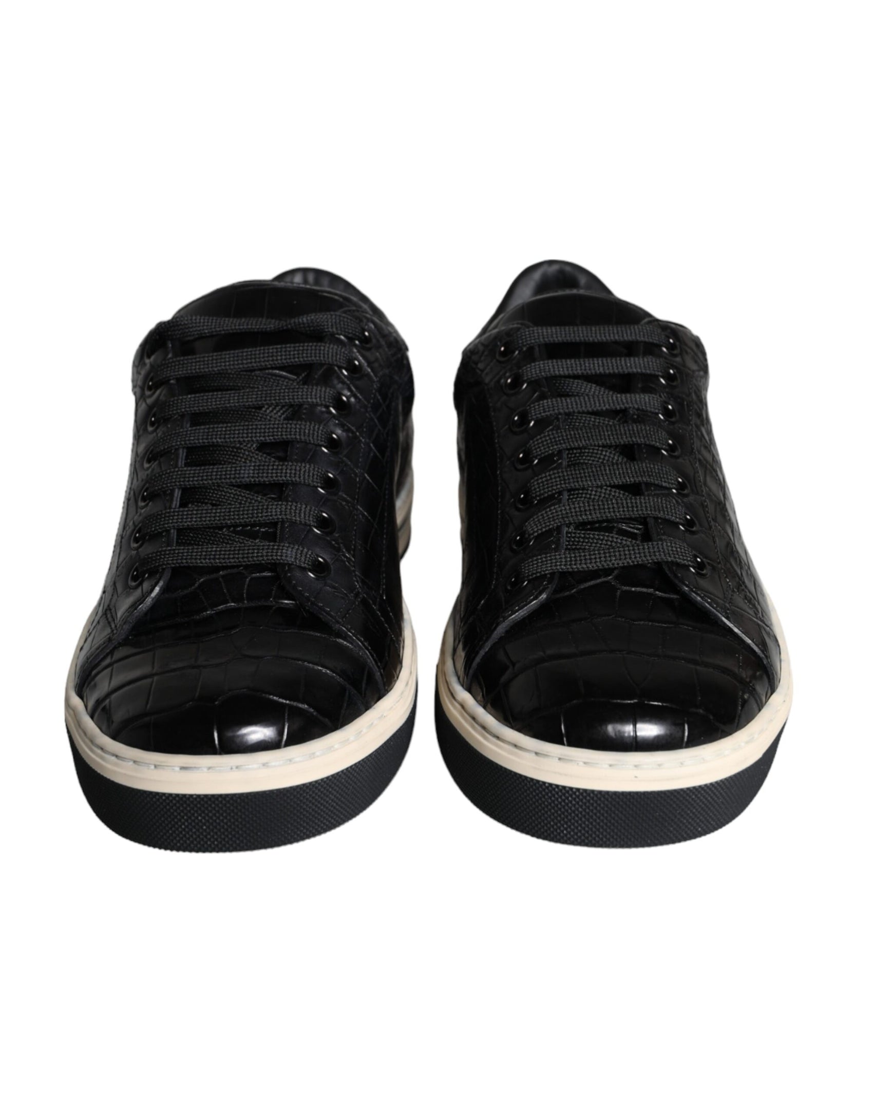 Schwarze Leder Herren Low Top Sneakers Schuhe