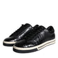 Black Leather Men Low Top Sneakers Shoes