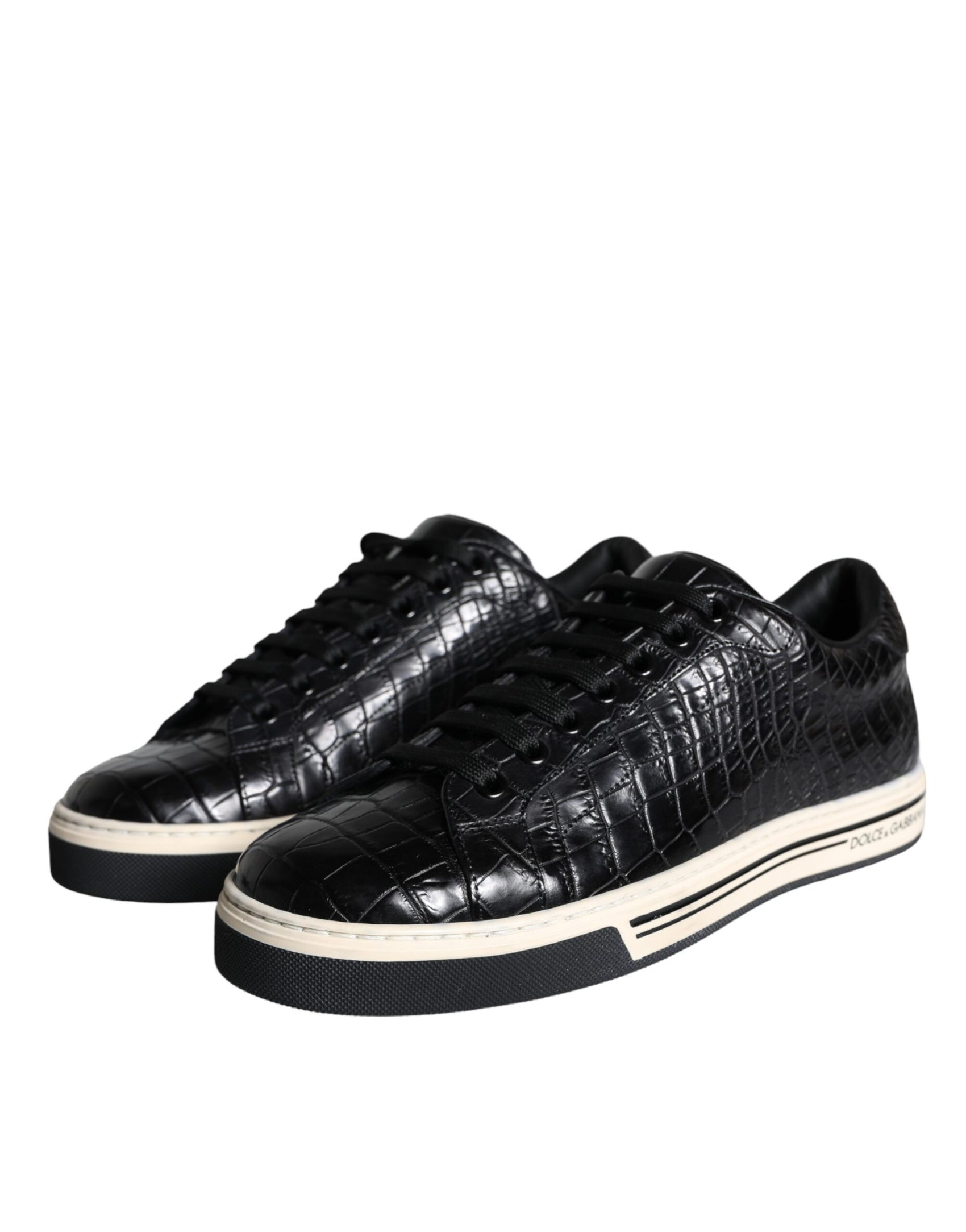Schwarze Leder Herren Low Top Sneakers Schuhe