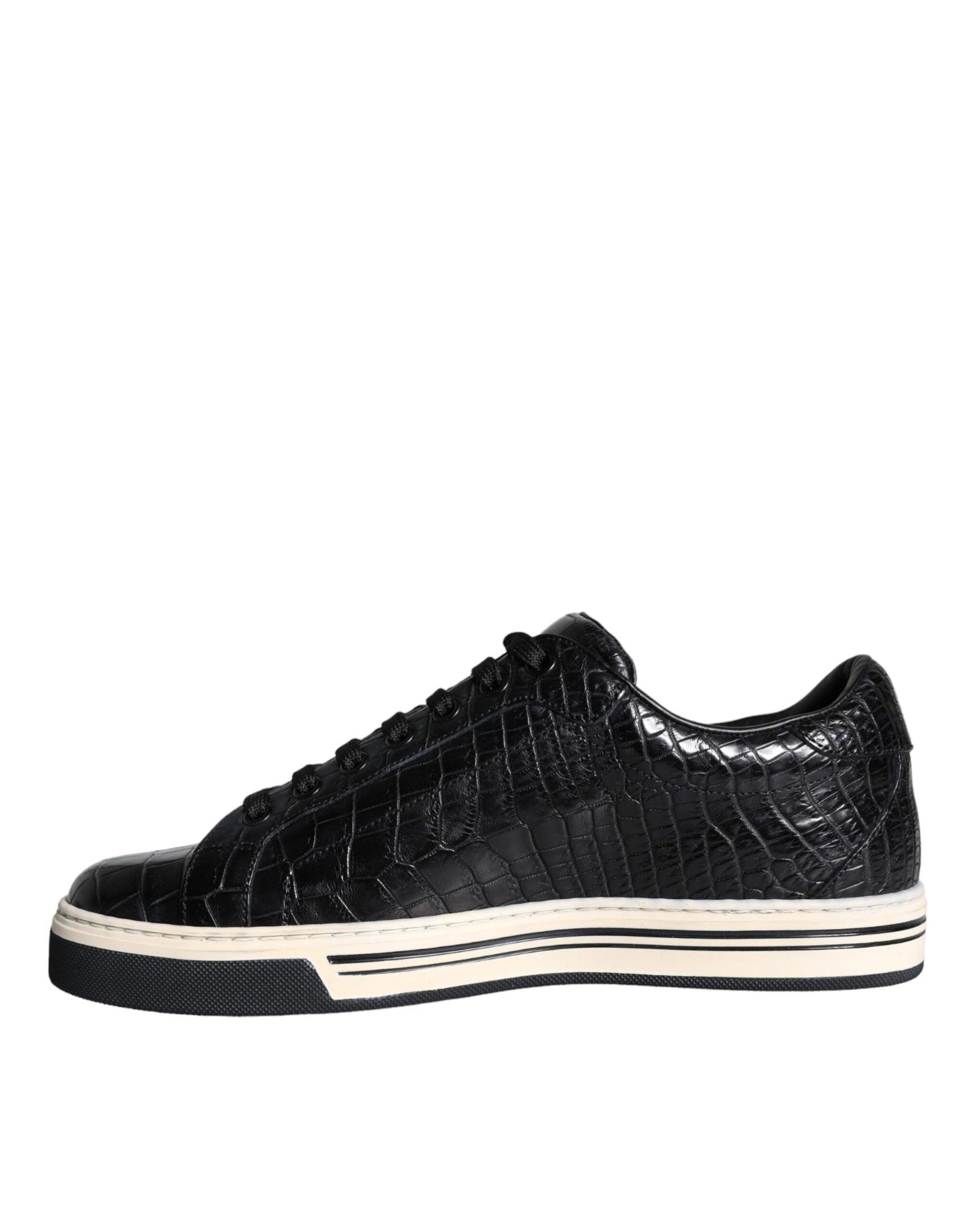 Schwarze Leder Herren Low Top Sneakers Schuhe