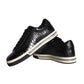 Black Leather Men Low Top Sneakers Shoes