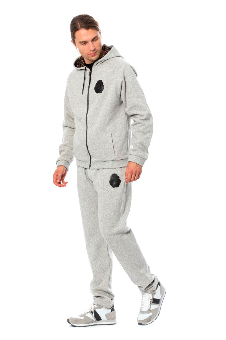 Eleganter grauer Baumwoll-Sweatsuit mit Kapuze