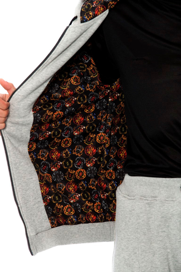 Eleganter grauer Baumwoll-Sweatsuit mit Kapuze