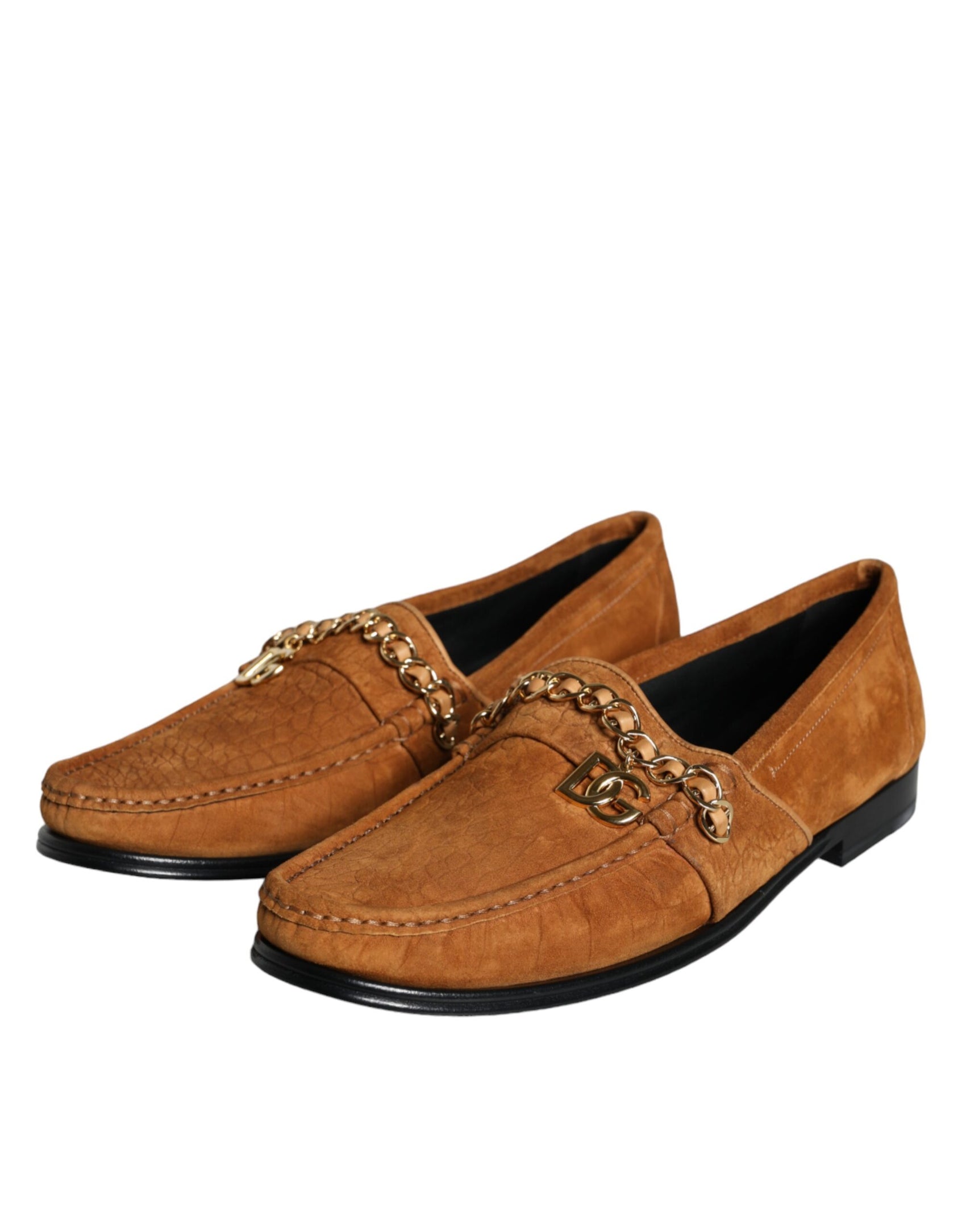 Braune Mokassins mit Logo aus Samt und Leder