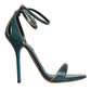 Dark Green Calf Leather Heels Sandals Shoes