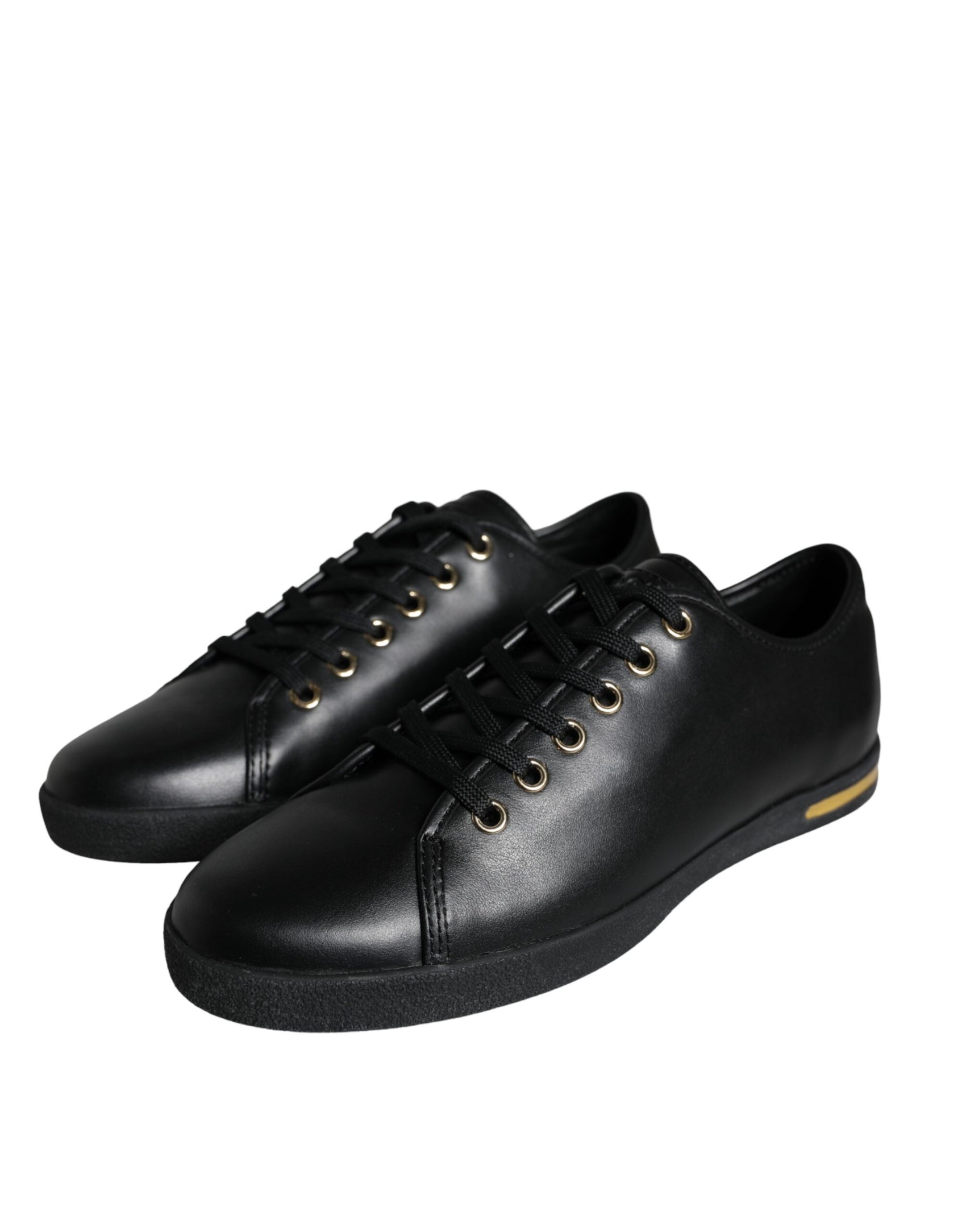 Klassische Sneakers aus schwarzem und goldenem Leder