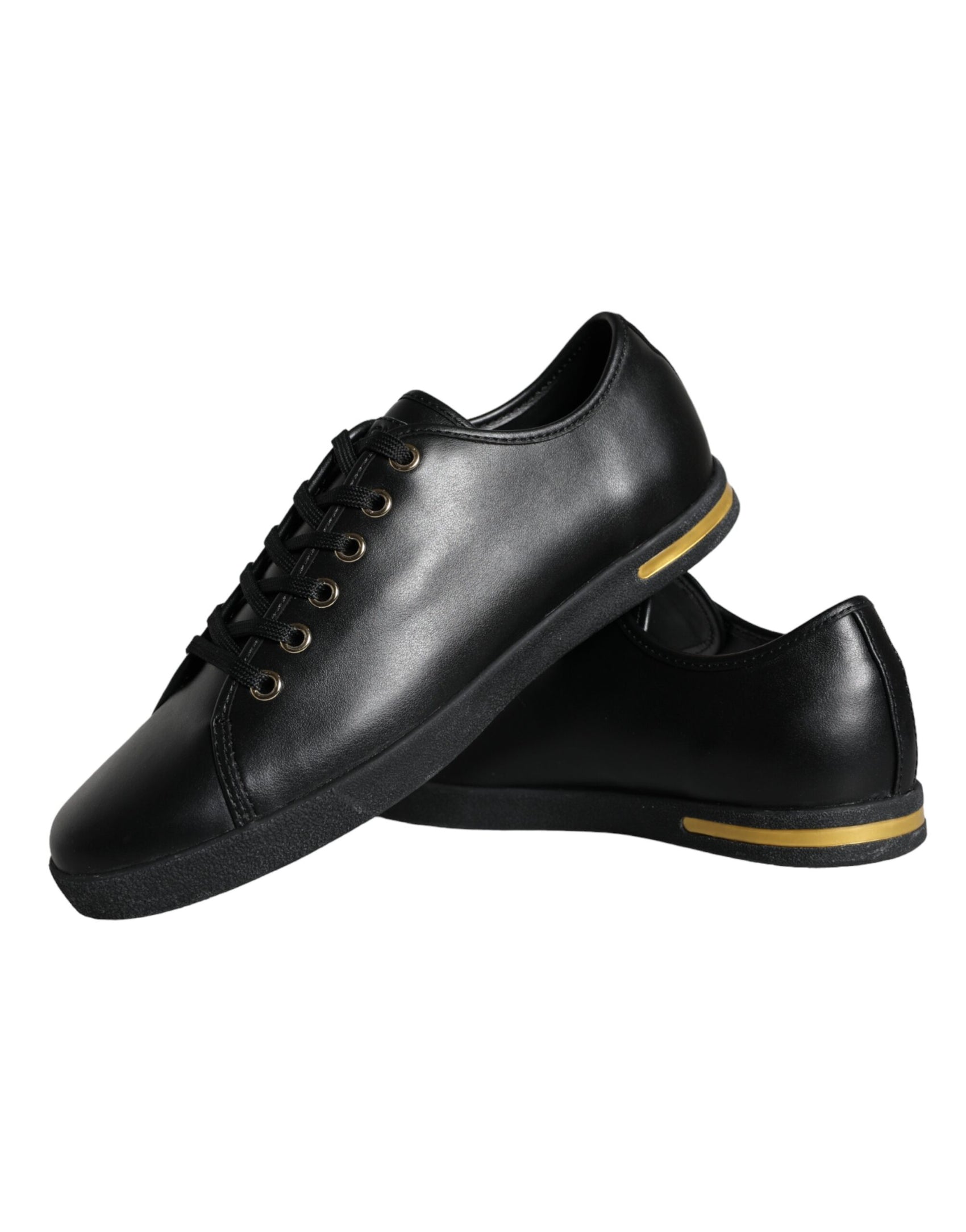 Klassische Sneakers aus schwarzem und goldenem Leder