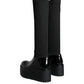 Black Leather Jersey Knee High Boots Shoes