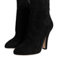 Black Suede Leather Mid Calf Boots Shoes