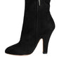 Black Suede Leather Mid Calf Boots Shoes