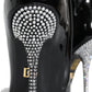 Black Patent Leather Crystal Heel Boots Shoes