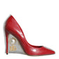 Red Patent Leather Faux Pearl Heels Pumps Shoes