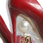 Red Patent Leather Faux Pearl Heels Pumps Shoes