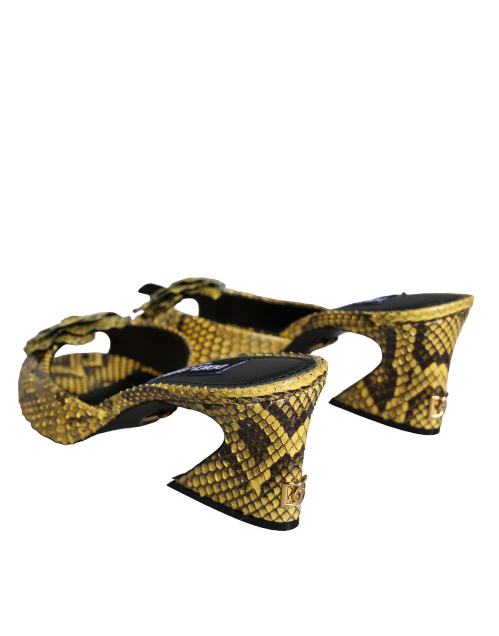 Gelbe Leder-Slides mit Blockabsatz