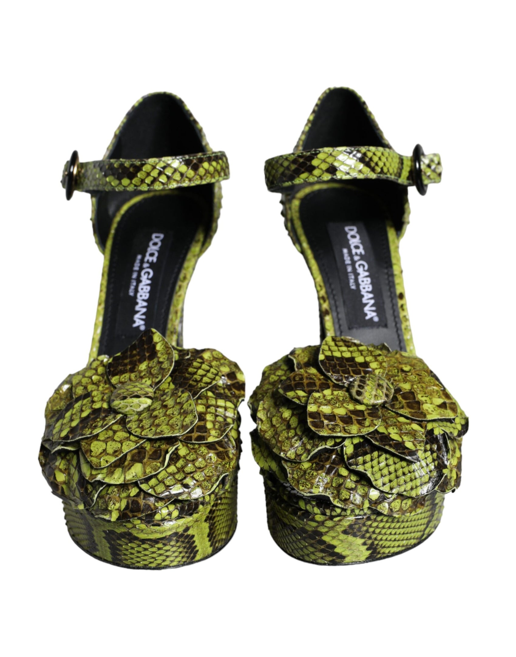 Grüne exotische Leder Knöchelriemen Heels Sandalen Schuhe