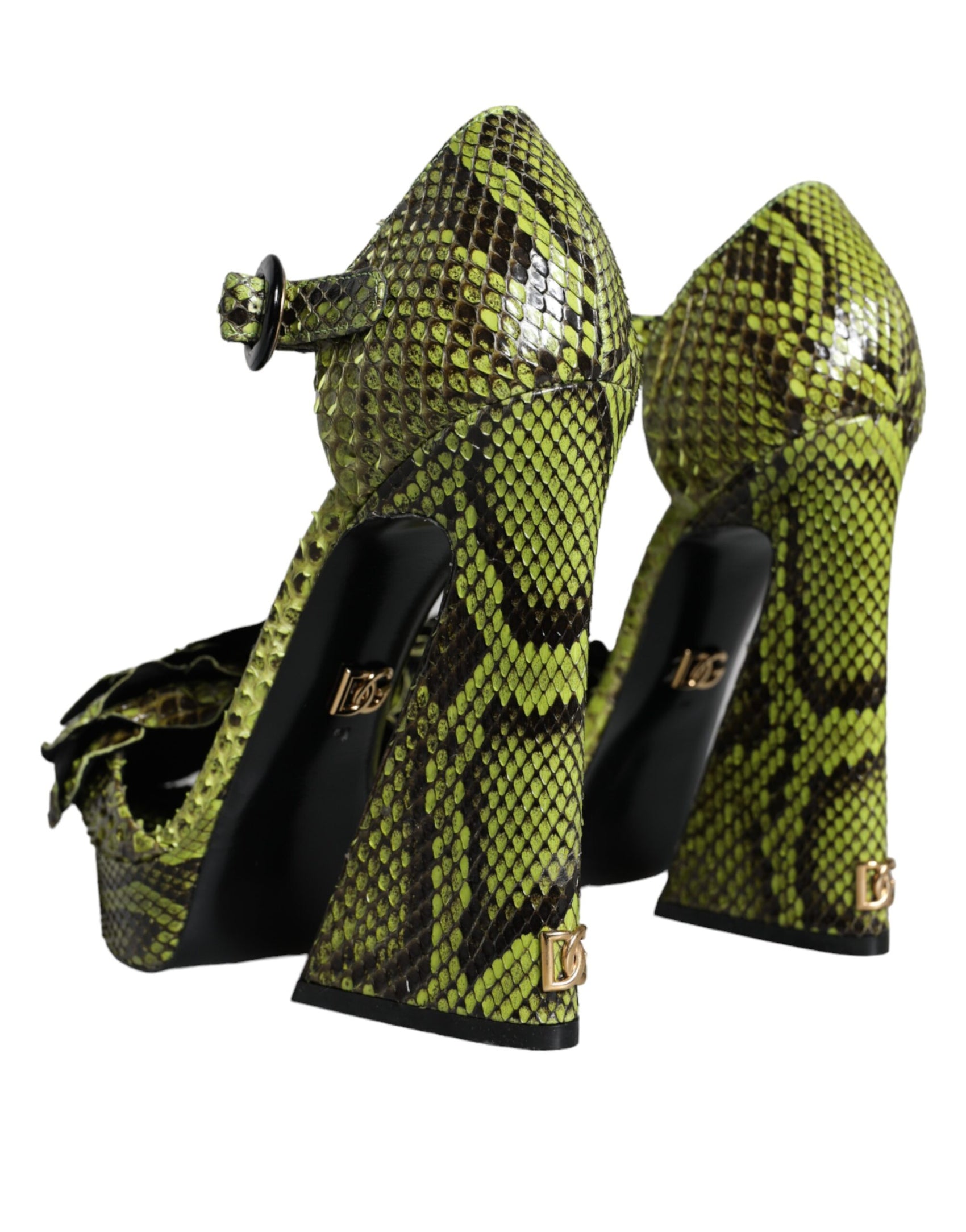 Grüne exotische Leder Knöchelriemen Heels Sandalen Schuhe