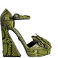 Green Exotic Leather Ankle Strap Heels Sandals Shoes