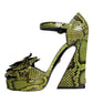 Green Exotic Leather Ankle Strap Heels Sandals Shoes