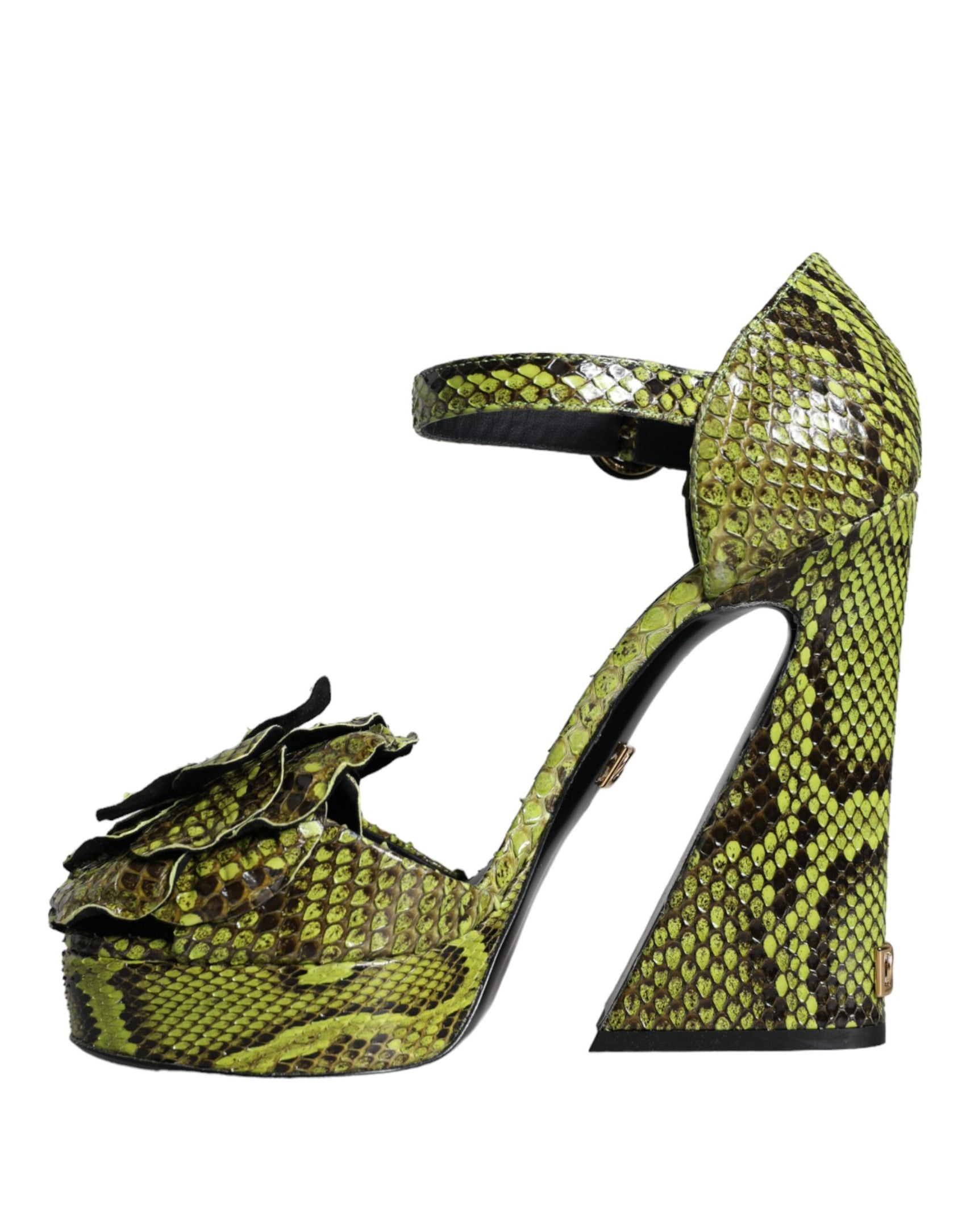 Grüne exotische Leder Knöchelriemen Heels Sandalen Schuhe
