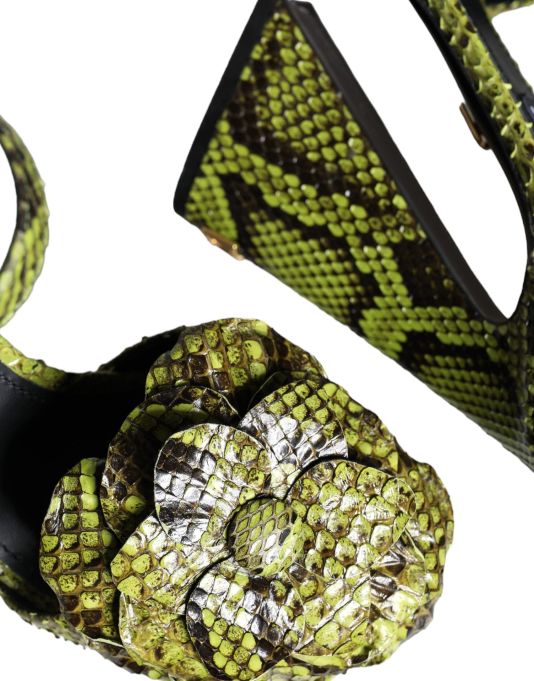 Grüne exotische Leder Knöchelriemen Heels Sandalen Schuhe