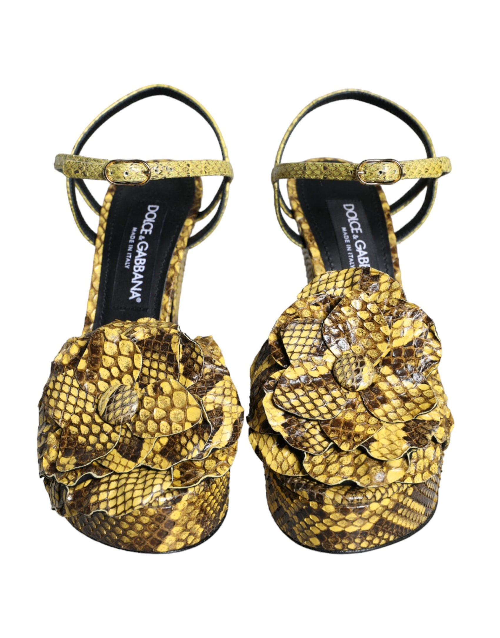 Gelbe Sandalen mit Knöchelriemen aus exotischem Leder