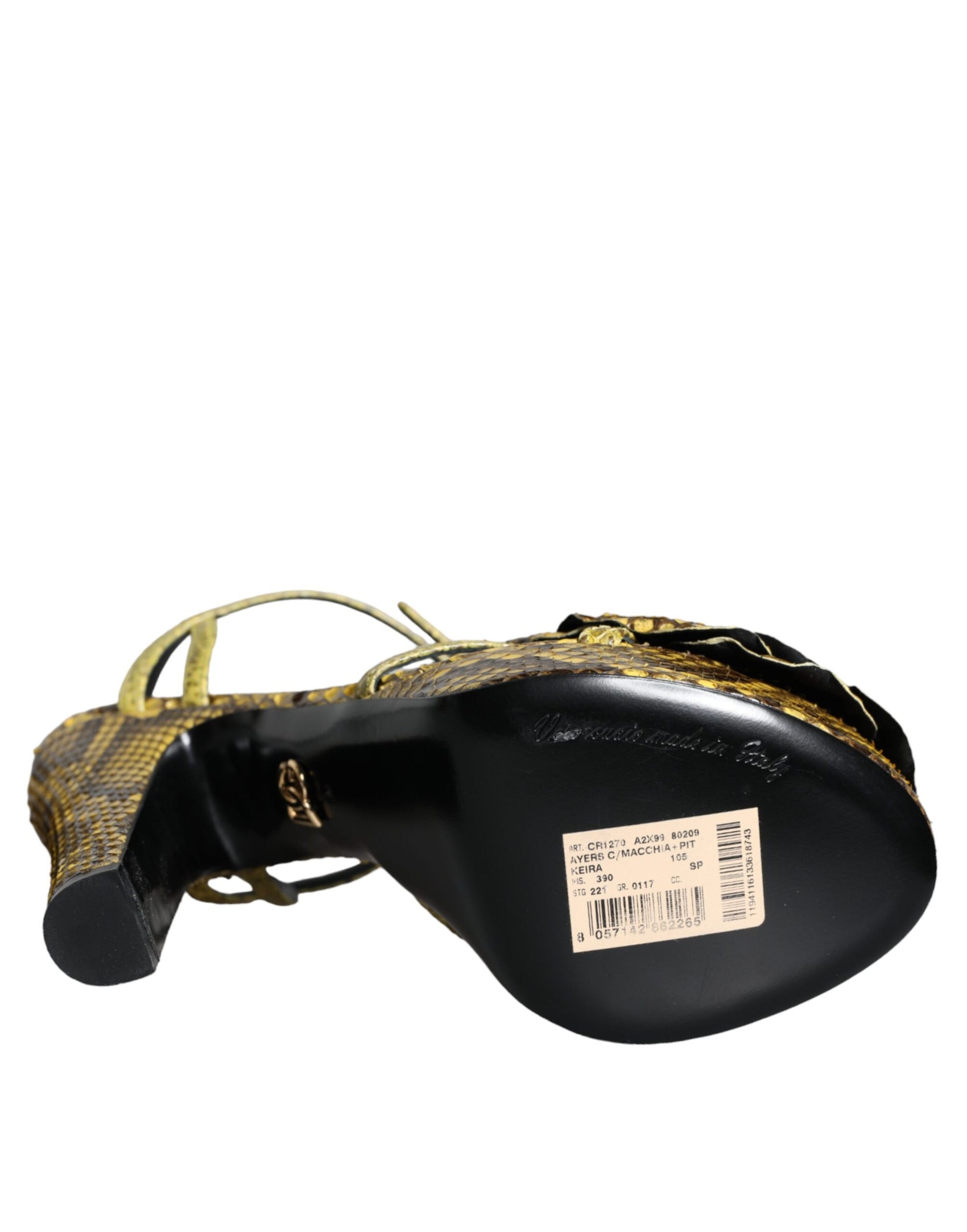 Gelbe Sandalen mit Knöchelriemen aus exotischem Leder