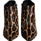 Brown Leopard Calf Fur Heels Ankle Boots Shoes