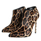 Brown Leopard Calf Fur Heels Ankle Boots Shoes