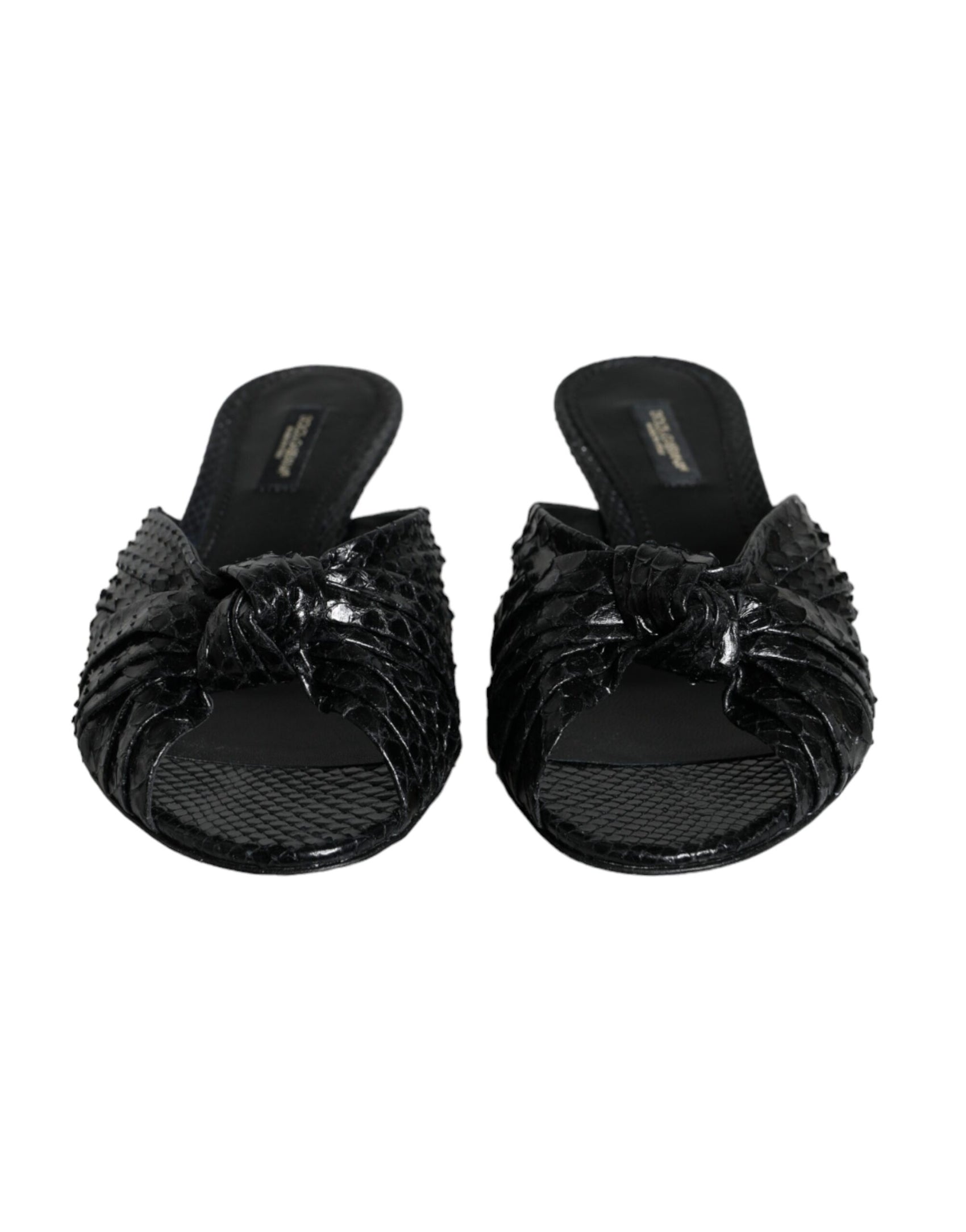 Schwarze Leder Heels Slides Sandalen Schuhe