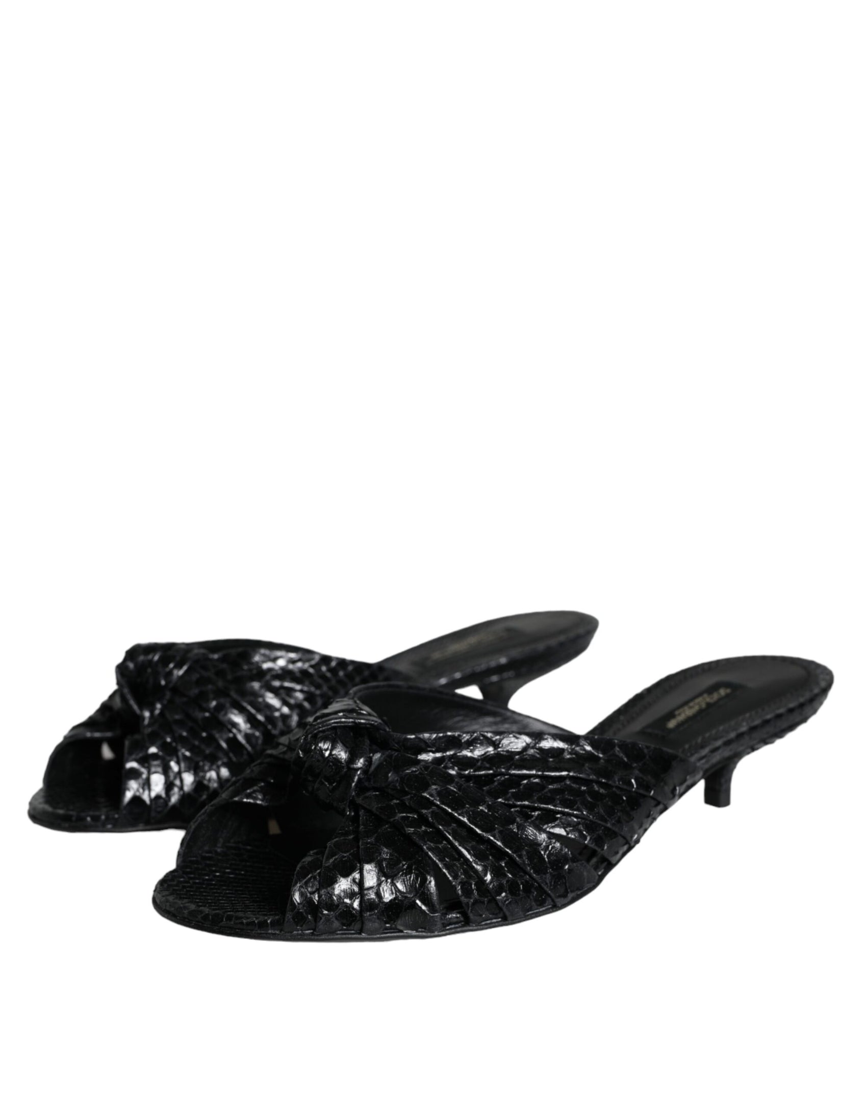 Schwarze Leder Heels Slides Sandalen Schuhe