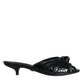 Black Leather Heels Slides Sandals Shoes