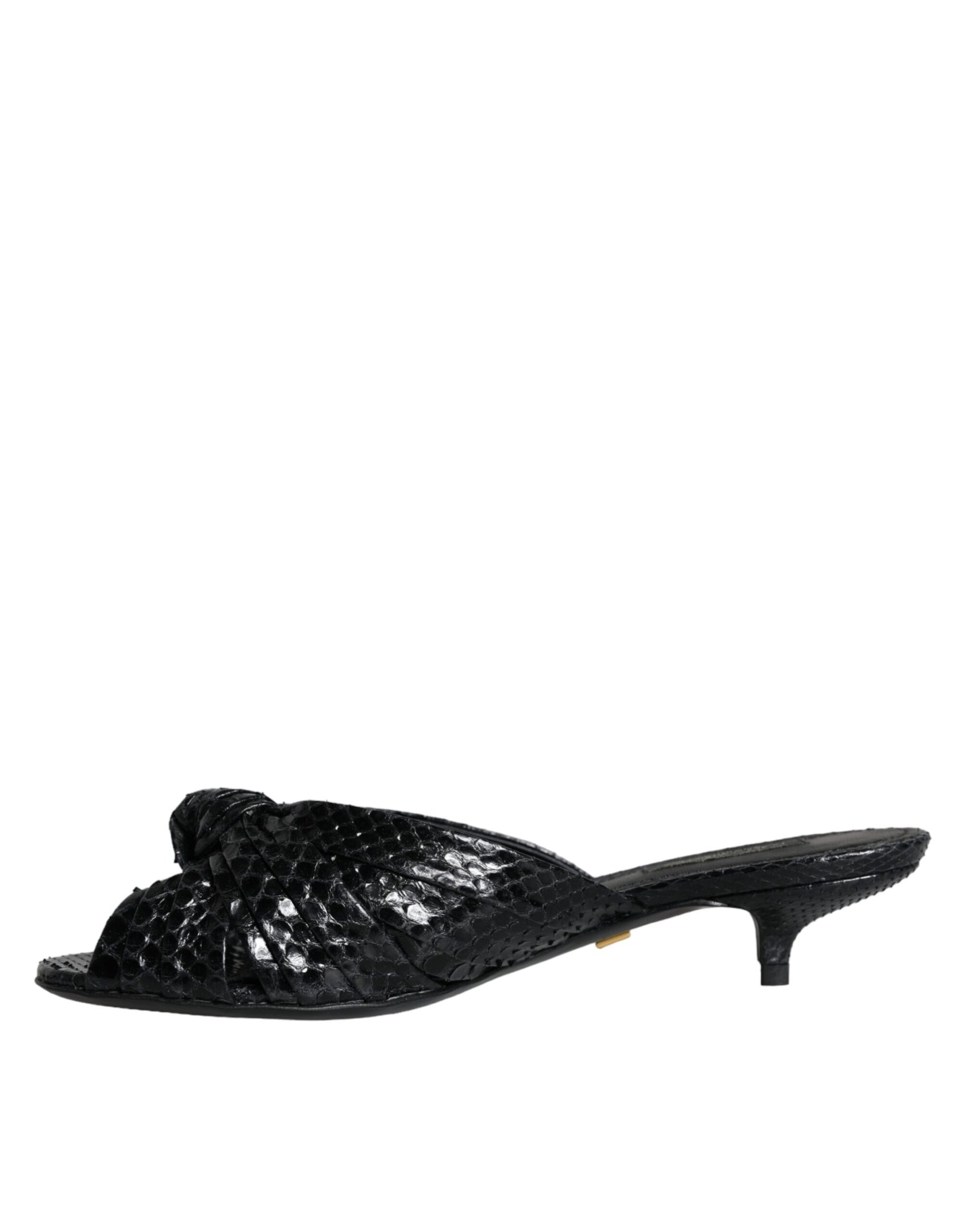 Schwarze Leder Heels Slides Sandalen Schuhe