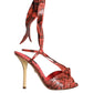 Coral Exotic Leather Heels Sandals Shoes