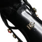 Black Leather Crystal Slingback Sandals Shoes