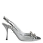 Silver Mesh Crystal Embellished Slingback Shoes