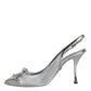 Silver Mesh Crystal Embellished Slingback Shoes