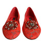 Coral Lace Crystal Ballet Flats Loafers Shoes