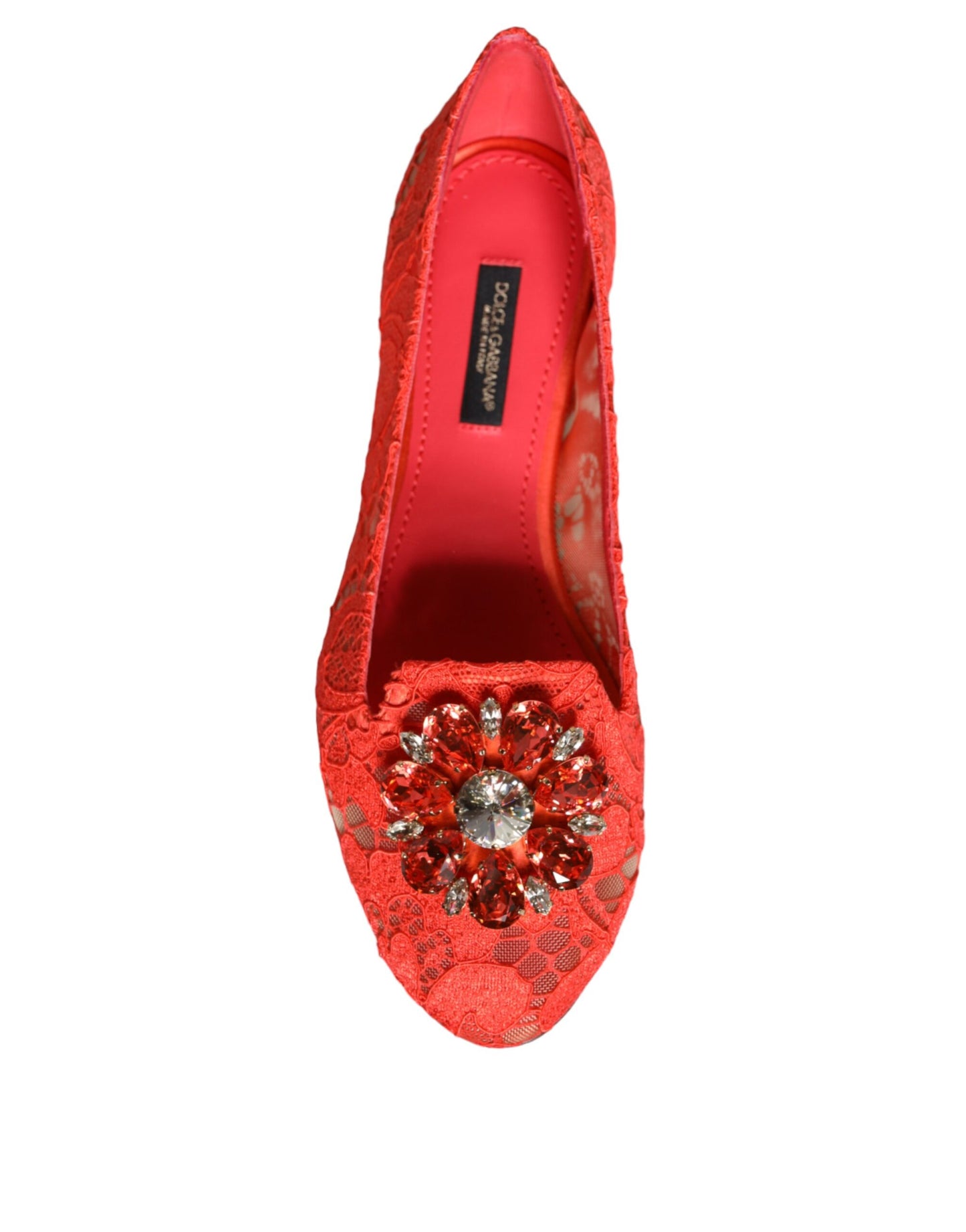 Coral Lace Crystal Ballet Flats Loafers Shoes