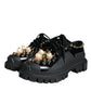 Black Leather Trekking Derby Embellished Shoes