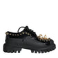 Black Leather Trekking Derby Embellished Shoes