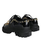 Black Leather Trekking Derby Embellished Shoes