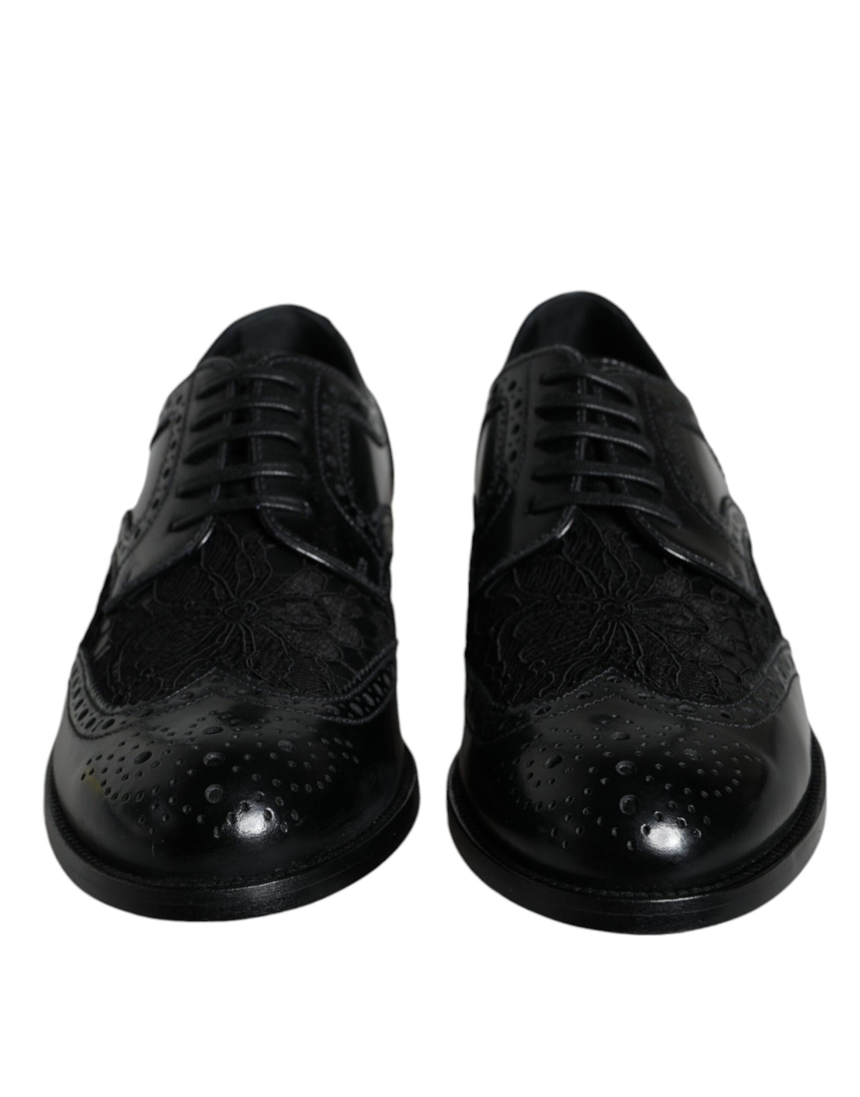 Schwarze formelle Lederschuhe mit floraler Spitze