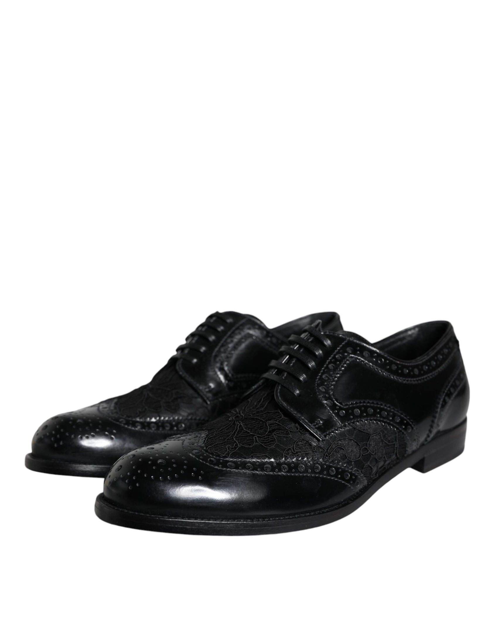 Schwarze formelle Lederschuhe mit floraler Spitze