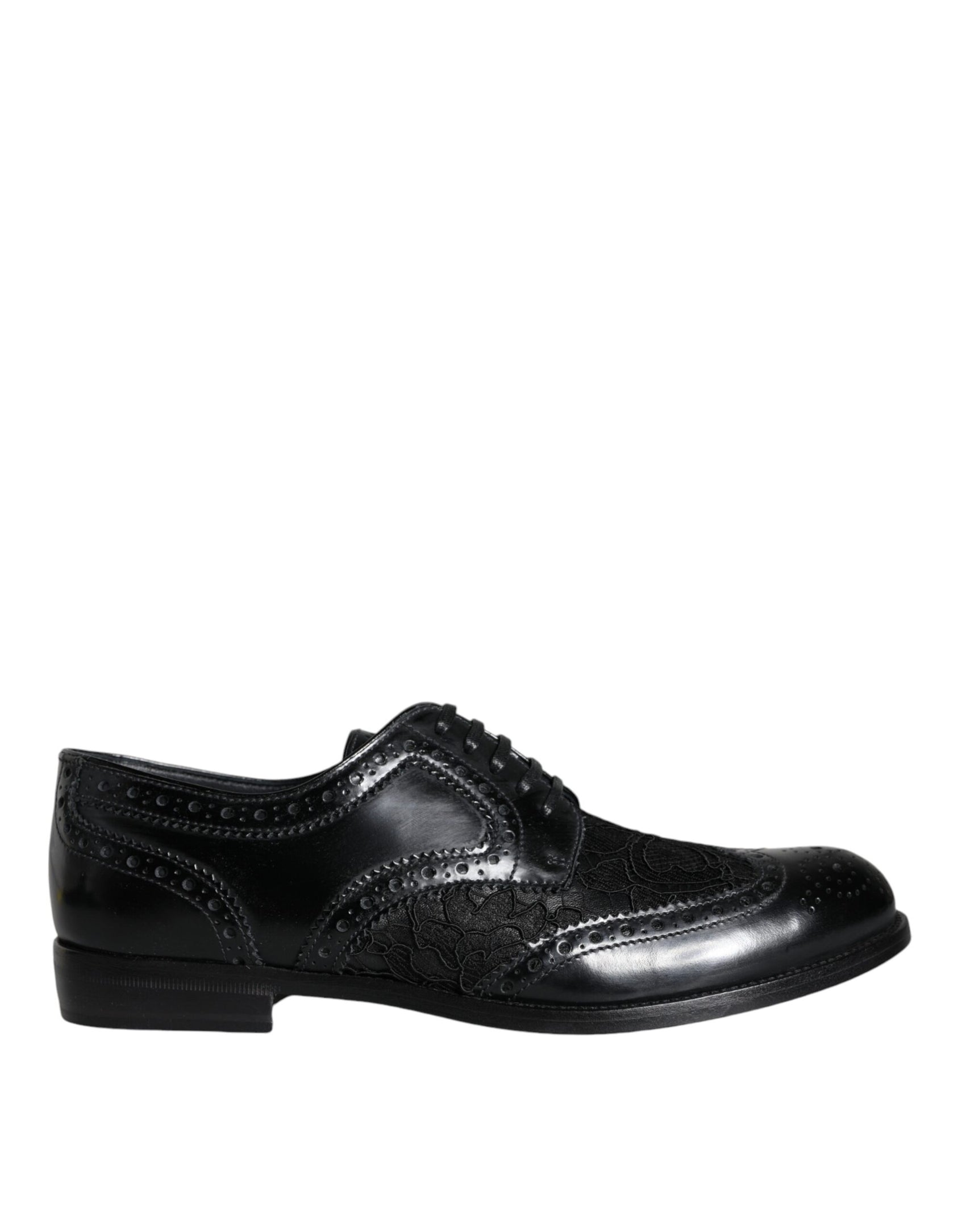 Schwarze formelle Lederschuhe mit floraler Spitze